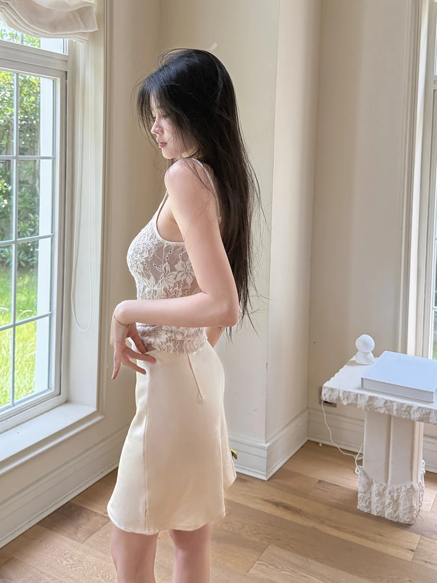 

Новая летняя юбка А-силуэта из корейского полиэстера: облегающая, скрывающая недостатки фигуры, в стиле Pure Desire.