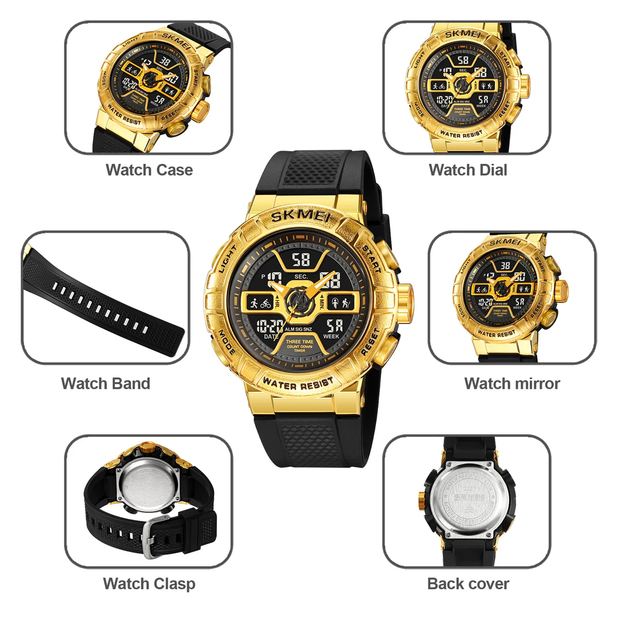 SKMEI Chrono Casual 5Bar Waterproof Digital Wristwatches LED Light Sport Fashion Watch Mens CountDown Male Alarm Reloj Hombre