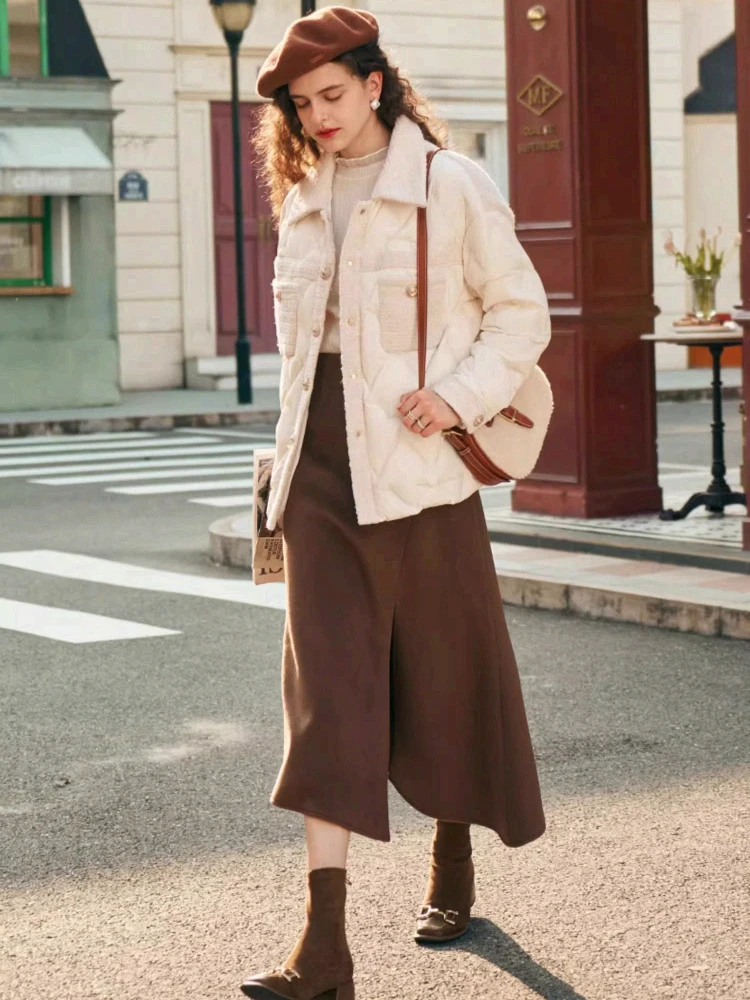 OLrain Tweed Piumino Donna Inverno 2025 Nuova Splicing Caldo Turn-down Top Elegante Manica Lunga Imbottiture Cappotti Donna G23DY86083