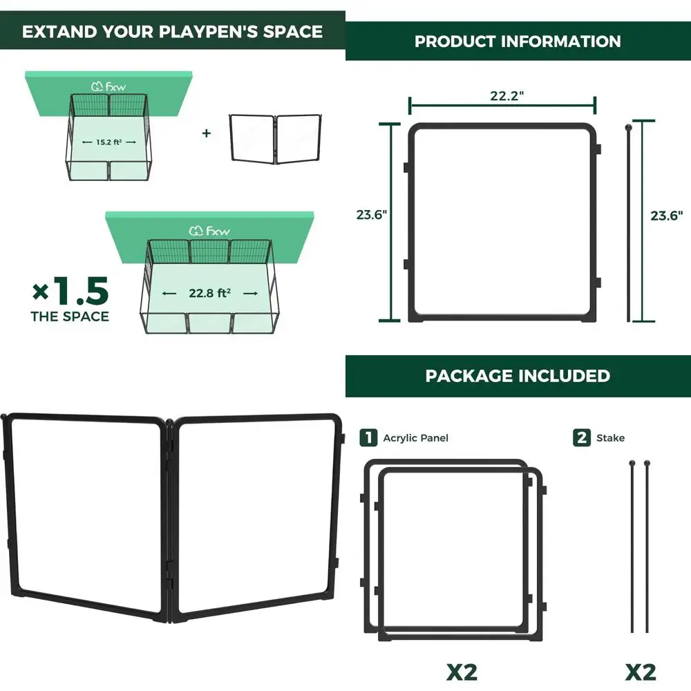

Heavy-Duty Acrylic Indoor Dog Playpen, 24 Tall, 2 Clear Panels for Puppies & Small Dogs, Black