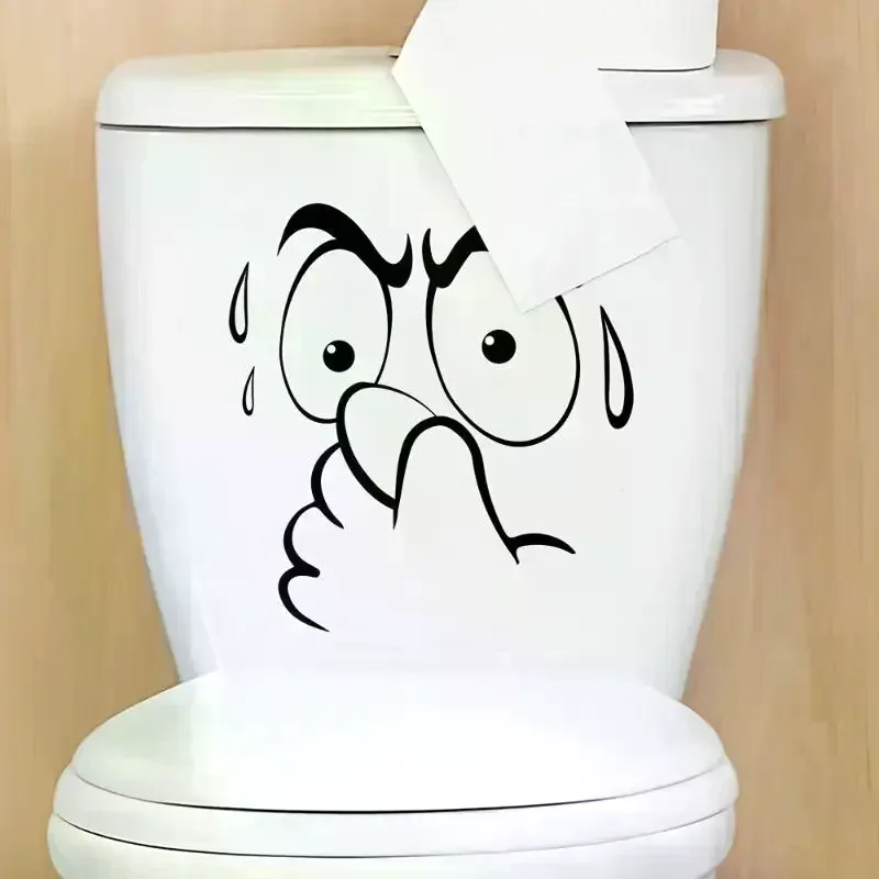 Funny Toilet Lid Sticker - Self-Adhesive Bathroom Decor With Expressive Face,No Residue Removable Toilet Cover, For Decor