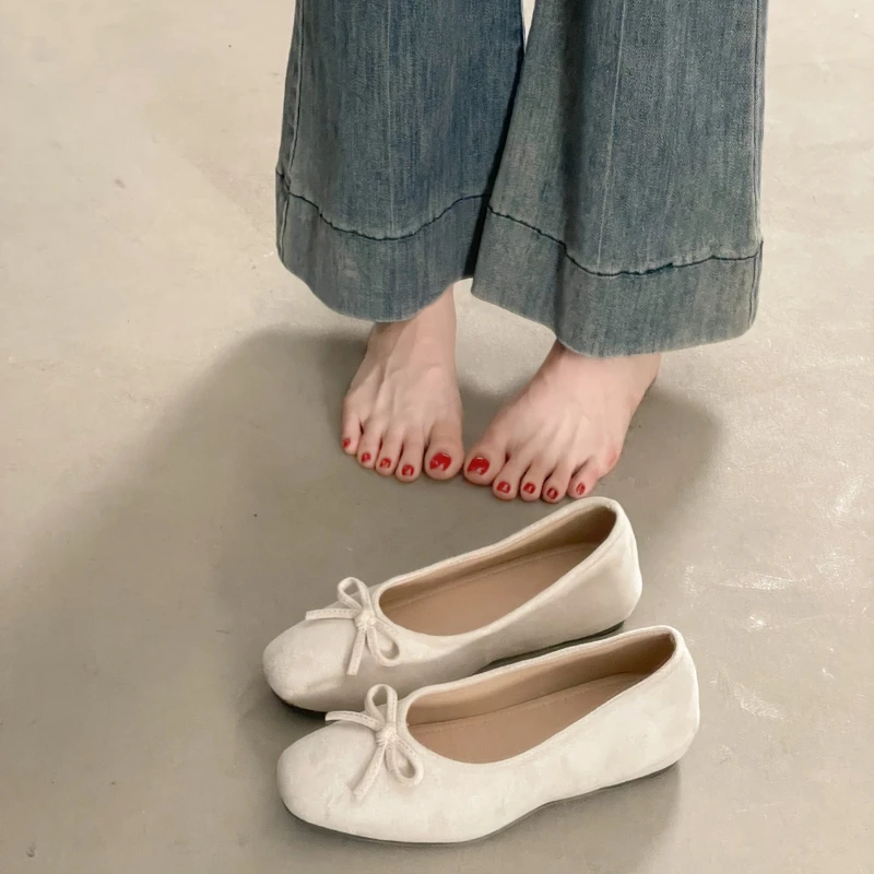 *Elegant Shallow Mouth Breathable Bow Flat Shoes Newly Arrived Spring Square Toe Comfortable Casual Solid Color Women's Shoes