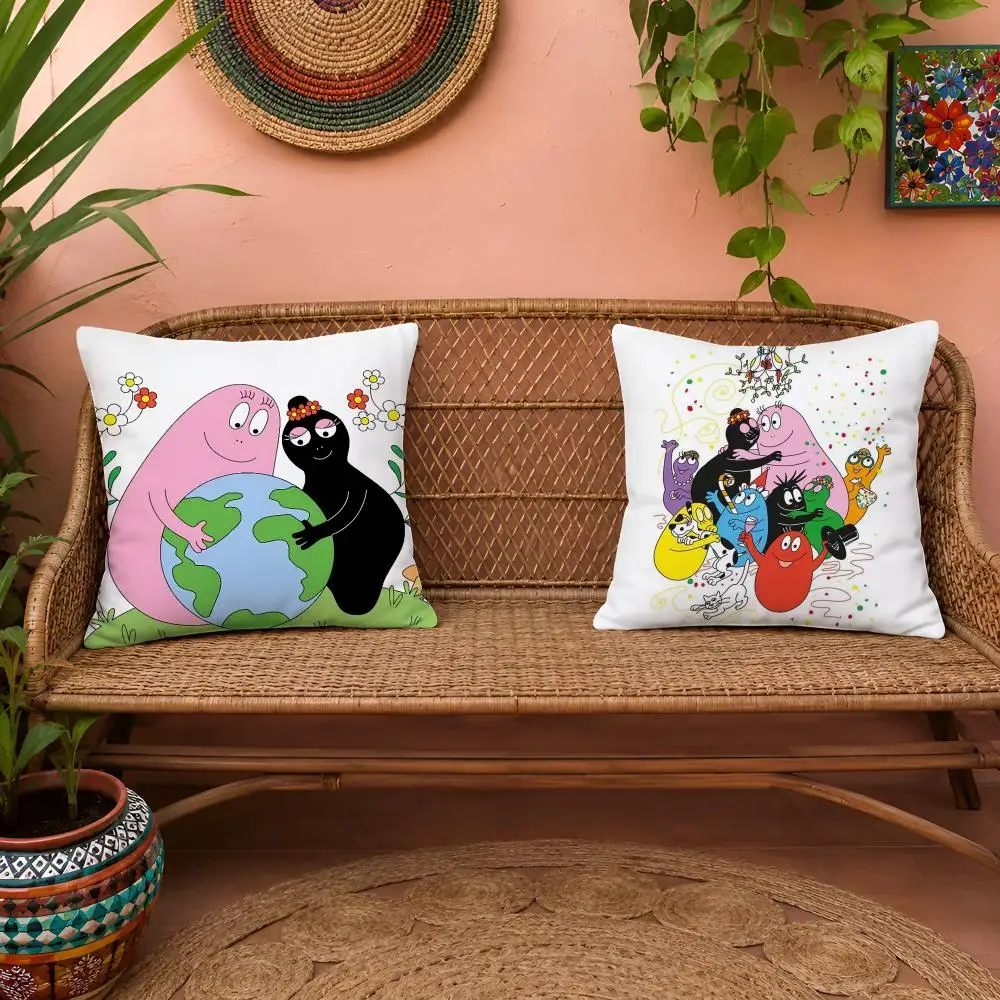Cartoon Cute B-Barbapapas Double-Sided Soft Plush Invisible Zipper Breathable for Sofa Bedroom Car Cushion Cover