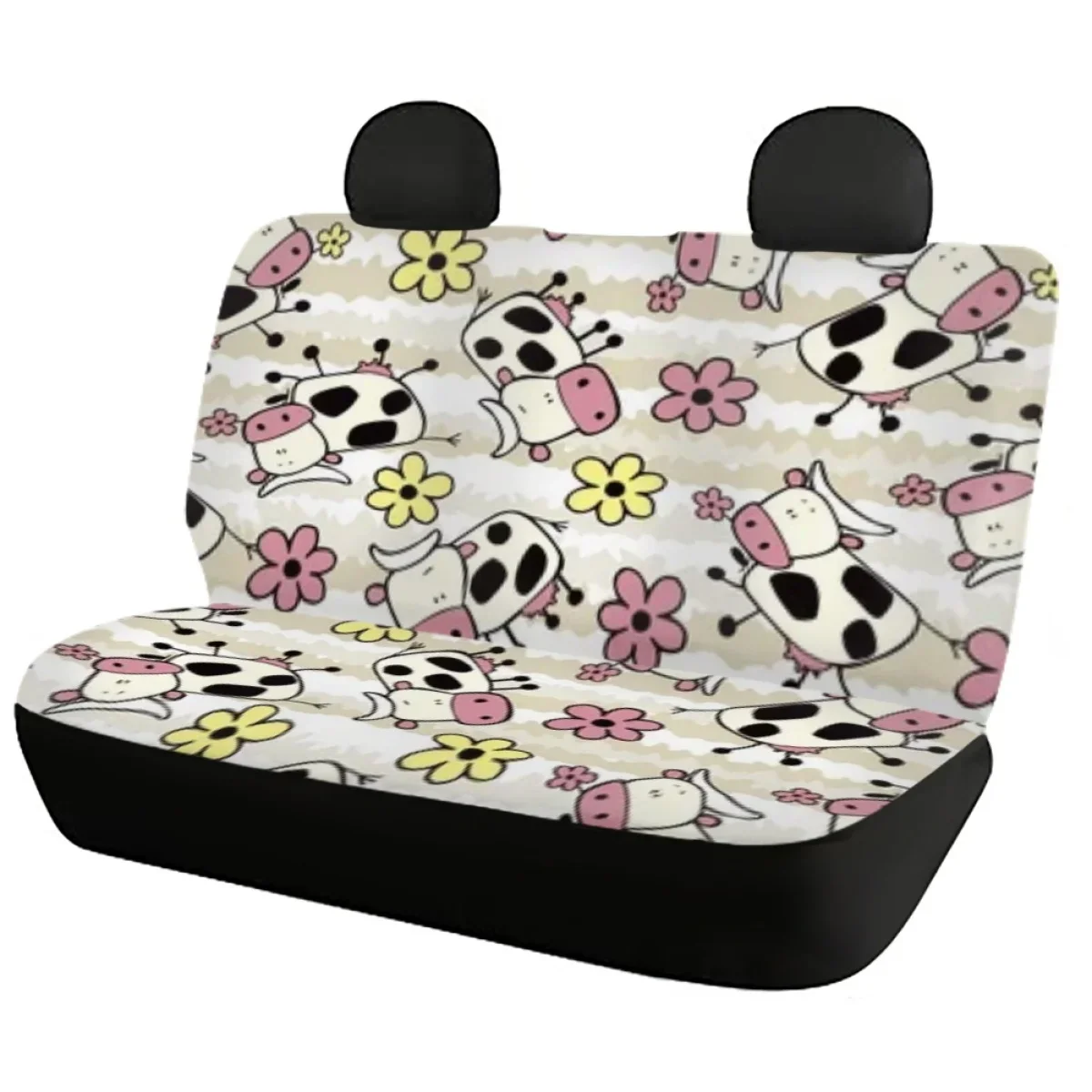 Full Set Front and Back Car Seat Covers Cute Milk Cow Cartoon Pattern Sedan Seat Cushion Protection Comfort Car Accessories Gift