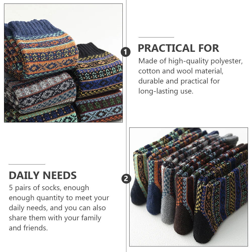 

5 Pairs Winter Vintage Thermal Crew Sock Women Wool Durable Cold Weather Winter Warm Vintage Wool Socks Socks