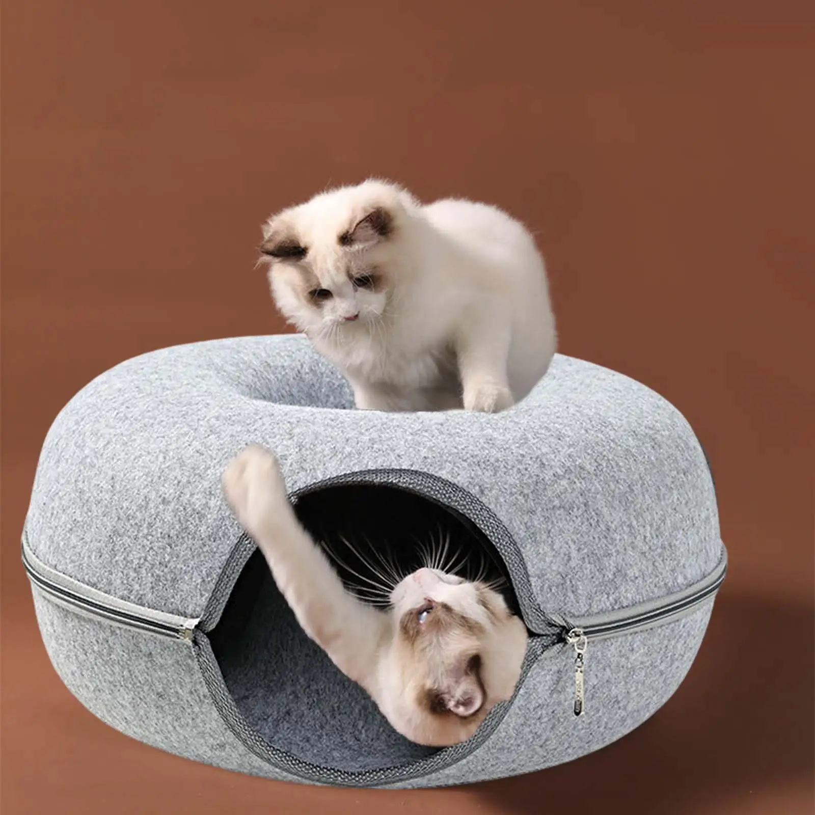 Kittens Round Felt Pet Cat Tunnel Nest Removable Indoor Outdoor 20x8 inch