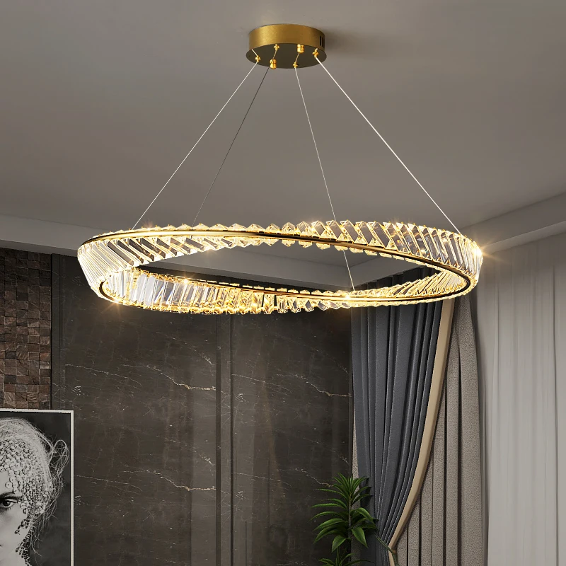 

Post-modern Luxury Crystal Chandelier Duplex Building Simple Atmospheric Living Room Pendant Lights Villa Hall Restaurant Lamp