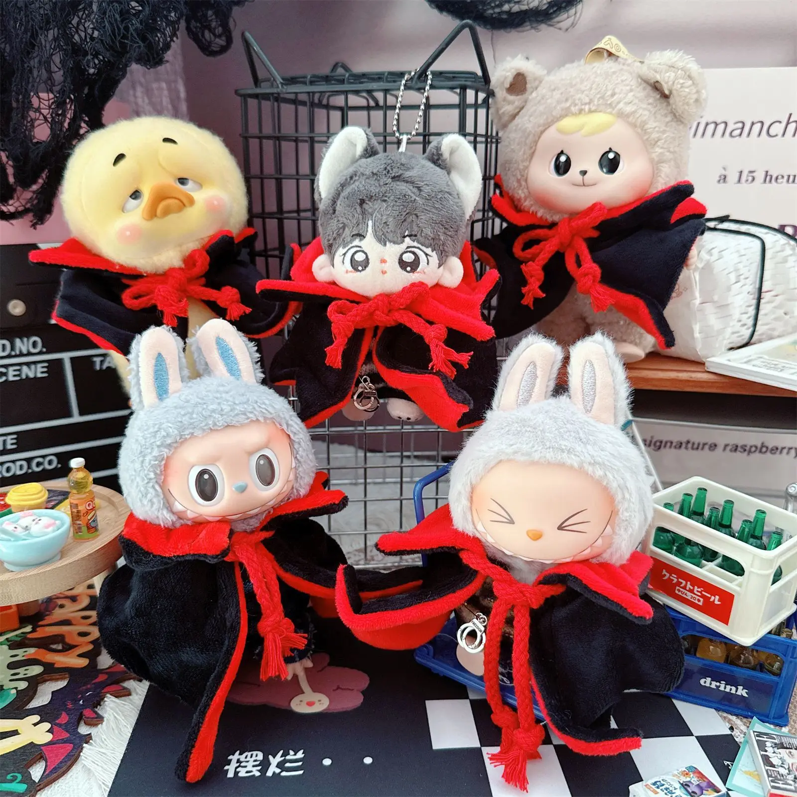 

10cm Cute Idol Doll Clothes Kawaii Count Black Red Shawl Coat Dress Up Plush Doll Changing Clothes Game for Girl Halloween Decor