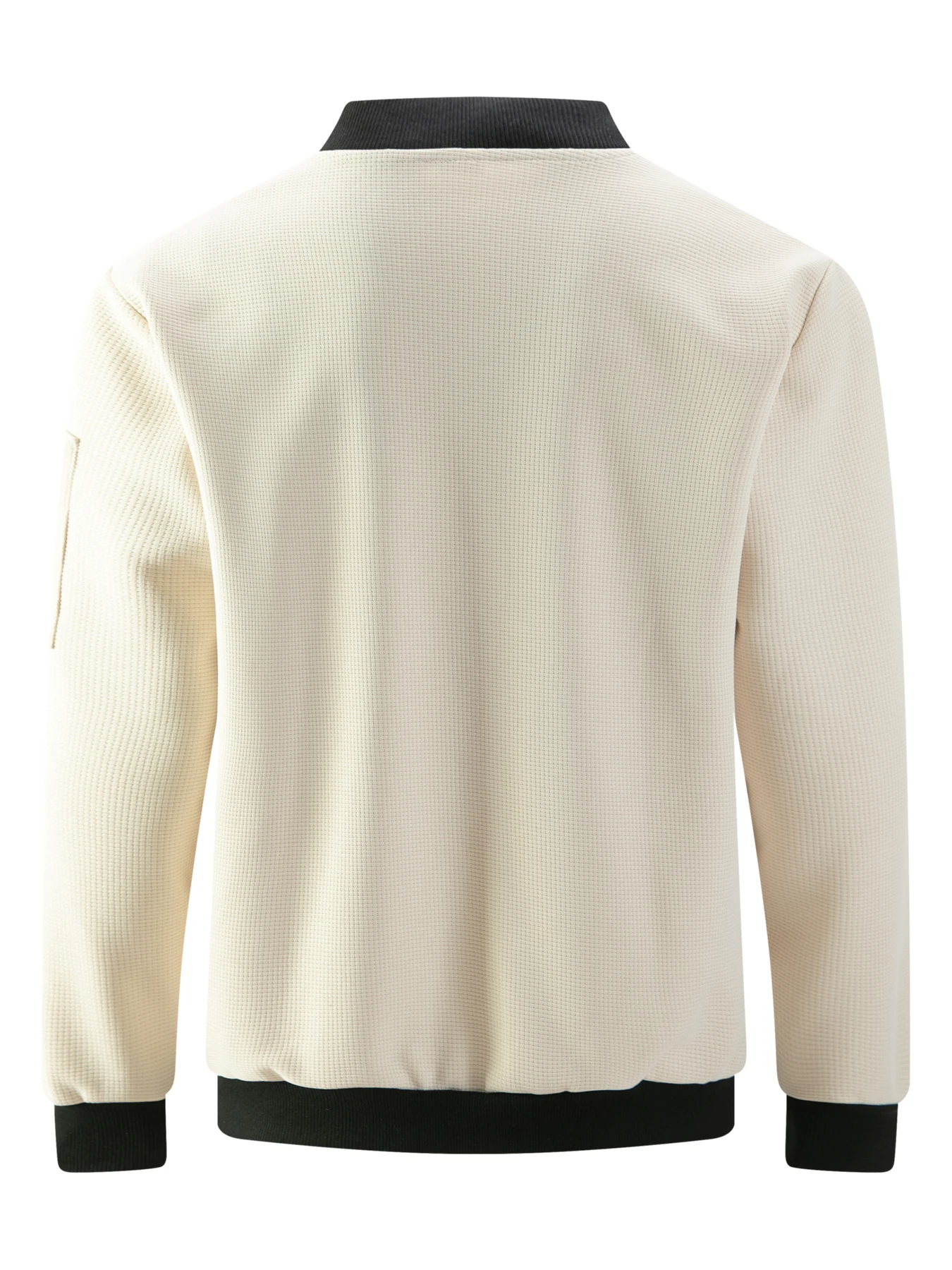 Herrenjacke aus Waffelstrick mit geripptem Baseballkragen, lässige Fliegerjacke mit durchgehendem Reißverschluss, mit Reißverschlussmanschetten und Taschen, lässiger Stil. – Detail 4