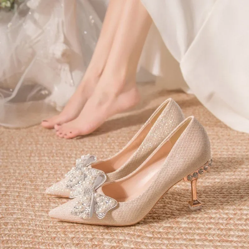 Stilito Pointed Toe Pumps Wedding Bride Shoe High Heels with Bow Ladies Women's Shoes on Heeled Quick Delivery Non Slip Popular