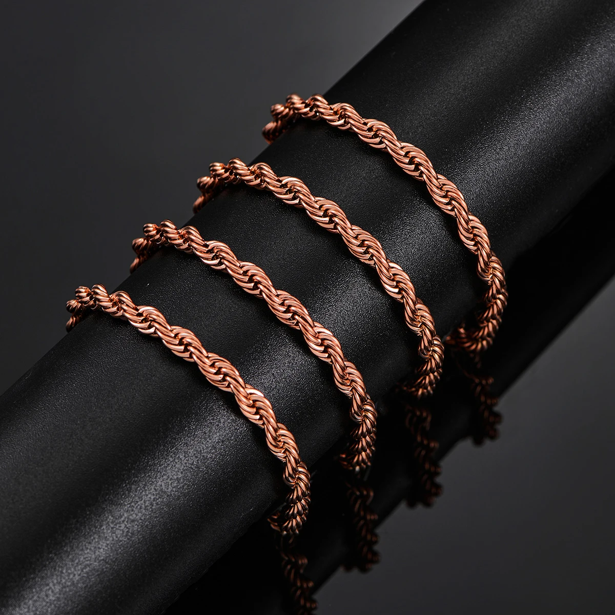 2.3mm/3mm/4mm Rose Gold Color Stainless Steel Twisted Rope Necklaces Classic Men Boy Chain 16 to 30 Inches