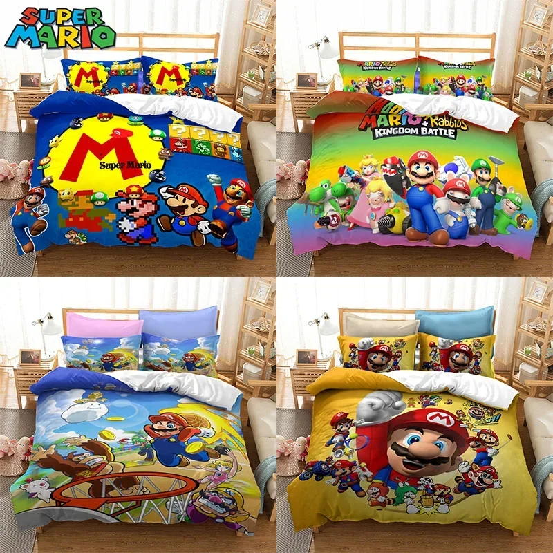 

Super Marios Bros Bedding Set Comforter Quilt Bed Cover Children Duvet Cover Pillow Case Anime Cartoon Bedroom Decoration Gift