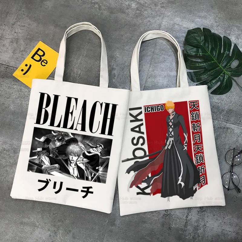 Anime Bleach Shopping Bag, Bolsa de juta, Tote branqueada, Kurosaki Itachi, Tekkou Crânio, Personalizado