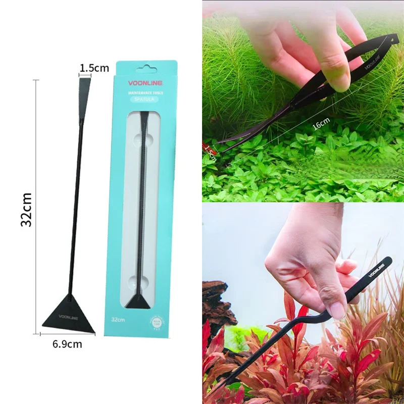 VOONLINE stainless steel aquarium scissors fish tank tip curved tweezers planting pruning clip aquascape aquascape tools shovel