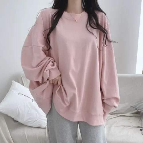 Loose Solid Brief Korean Style Female Fashion All-match Students New Trendy Streetwear 2024 Fall Women O-neck Sweet Sweatshirts