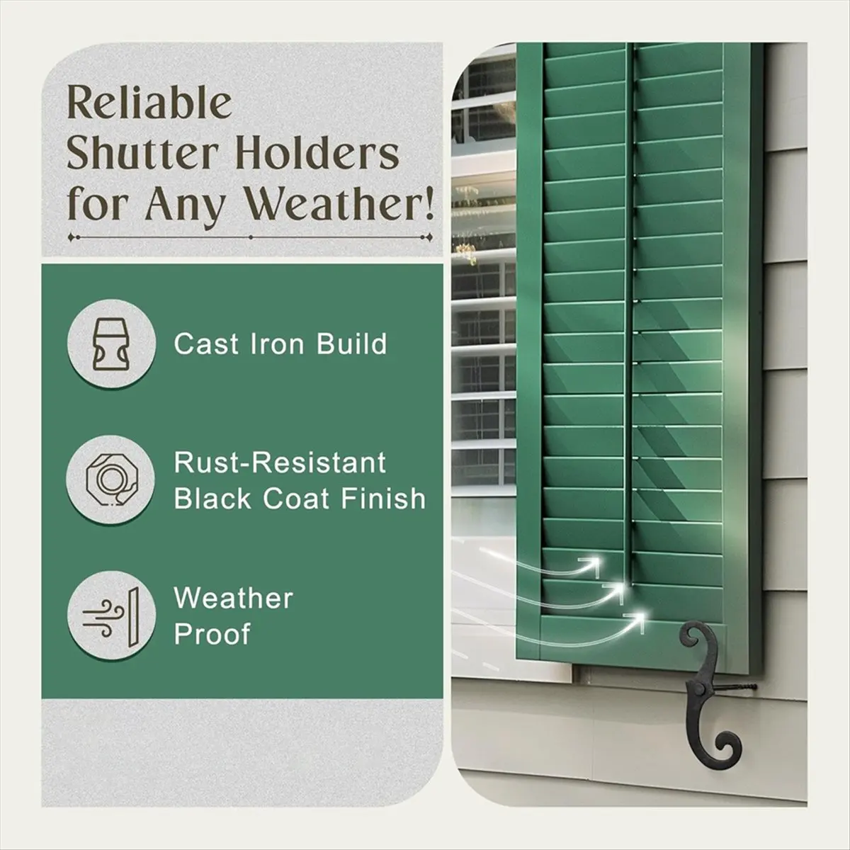 T28C! 2PCS Cast Iron Shutter Fasteners - Decorative S-Shape Shutter Dogs Hardware - Rust-Resistant External Shutter Tieback