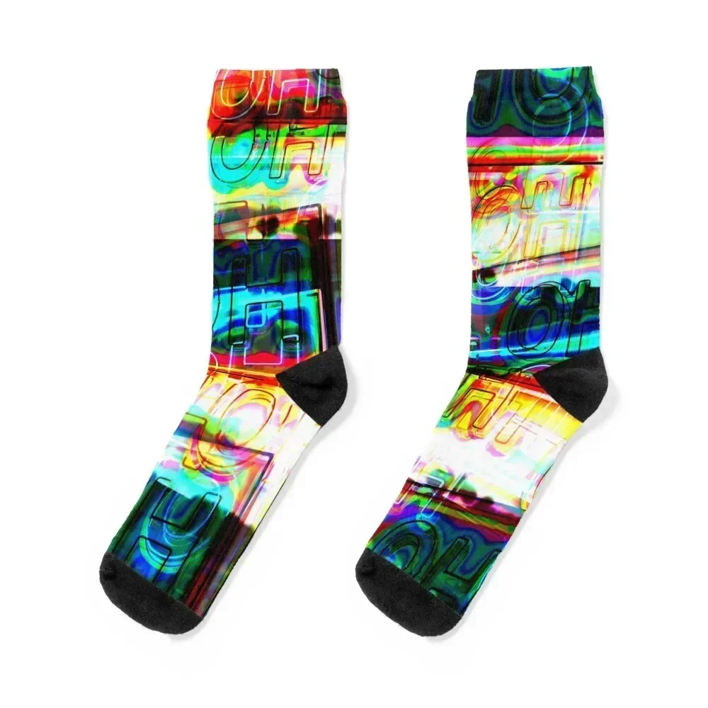 

Oh-Oh Neon Letters Dark Urban Glitch Socks Antiskid soccer custom set summer Boy Child Socks Women's