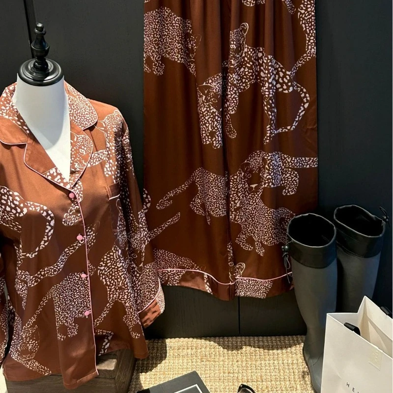 

New Spring and Autumn Pajama Women's Long-sleeved Ice and Snow Silk Home Wear High-end Loose and Casual Two-piece Set Comfort
