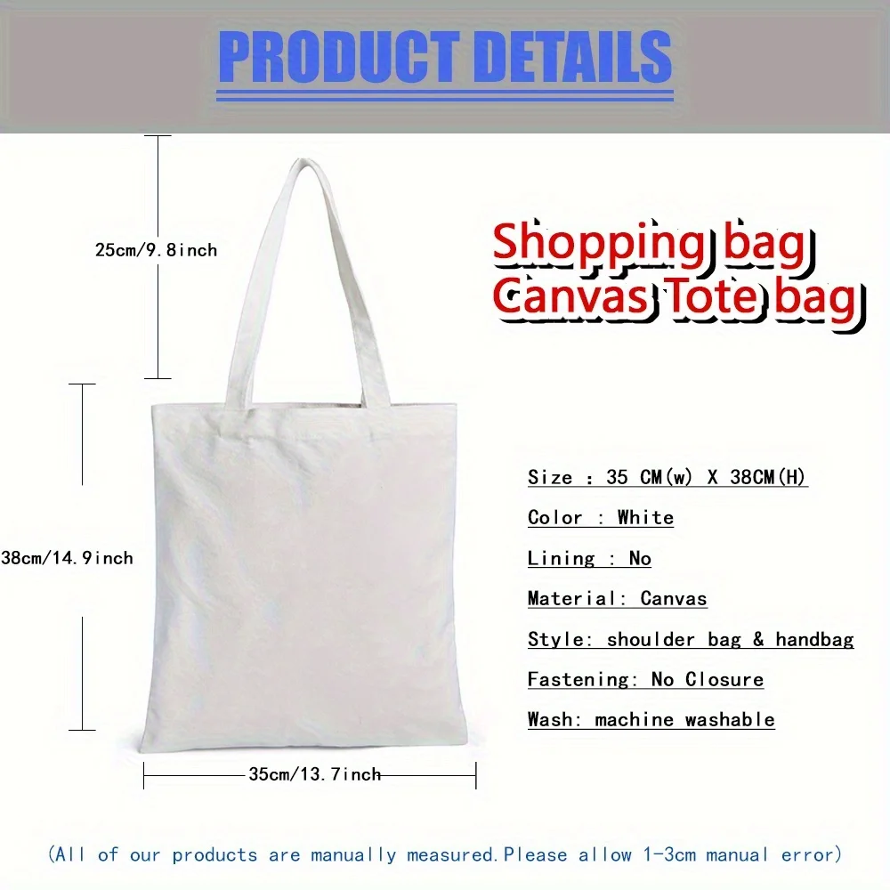 Customizable Name White Shopping Bag Eco Friendly Canvas Handbag Leisure Shopping Bag Cartoon Series Customized Products