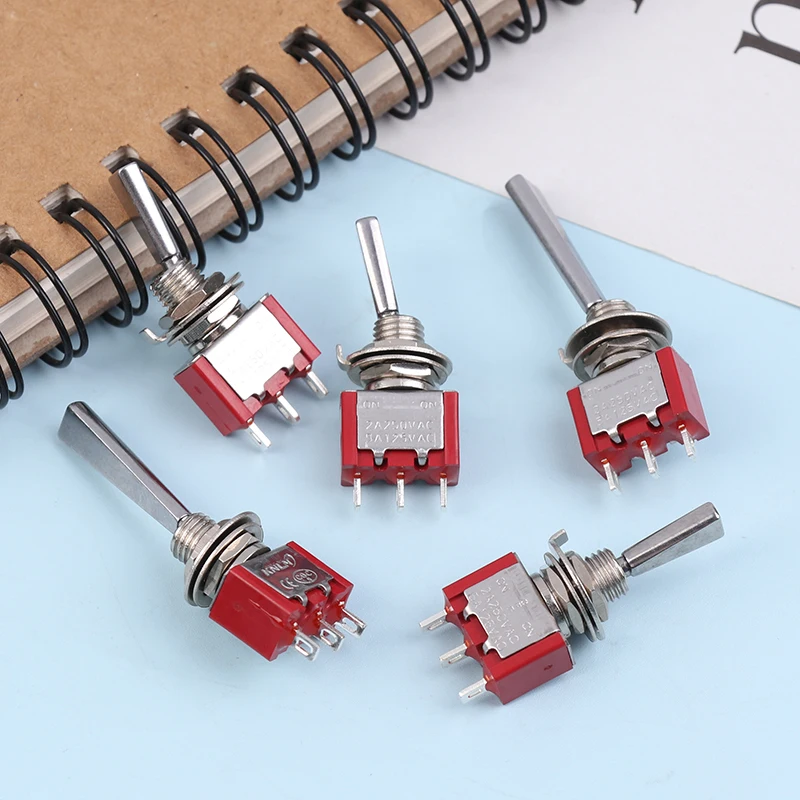 مفتاح تبديل 3 دبابيس ON-OFF-ON DPDT 6A/125VAC، مفتاح مقبض معدني ذاتي القفل مع رافعة مسطحة