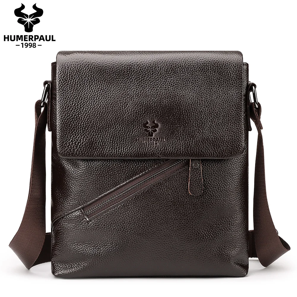 HUMERPAUL Genuine Leather Shoulder Bag for Men High Quality Travel Messenger Bags Business Male Latop Crossbody Bolso Capacity