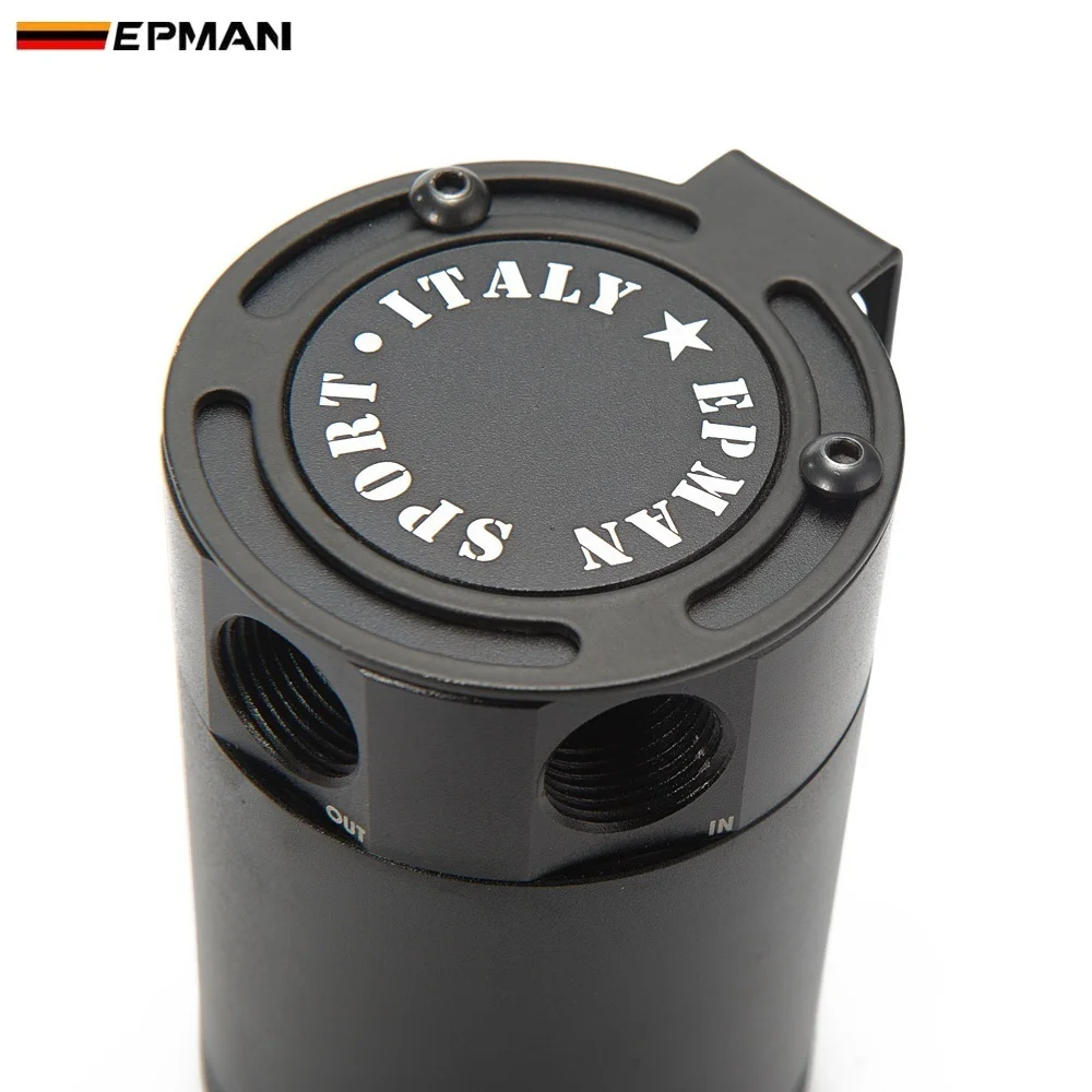 EPMAN New Black Racing Baffled Aluminium 3-Port Oil Catch Can/Tank/Air-Oil Separator Universal EP-JYH04BA