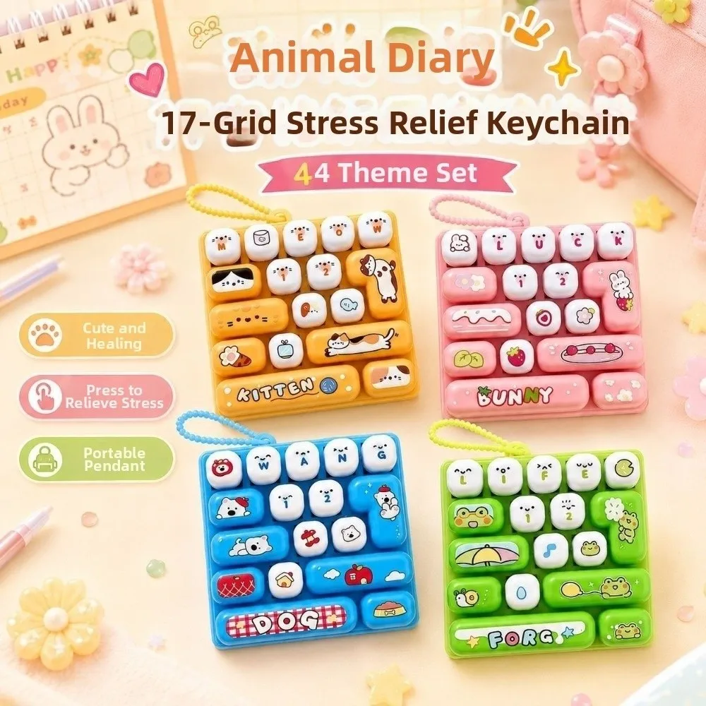 Cartoon 17 Keys Keyboard Keychain Animals Clicker Sound Fingertip Button Keyring Relaxed Creative Sensory Clicker Student Gift