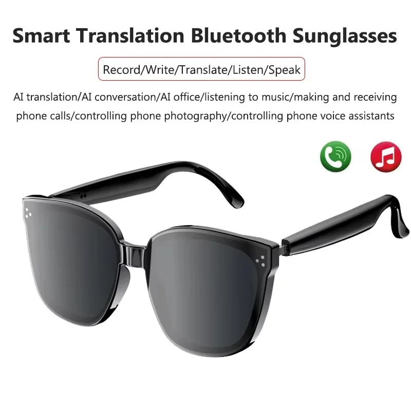 Smart Translation Sunglasses Real-time Language Translator Wireless Bluetooth Headset AI Chat Driving Music Glasses Phone Call