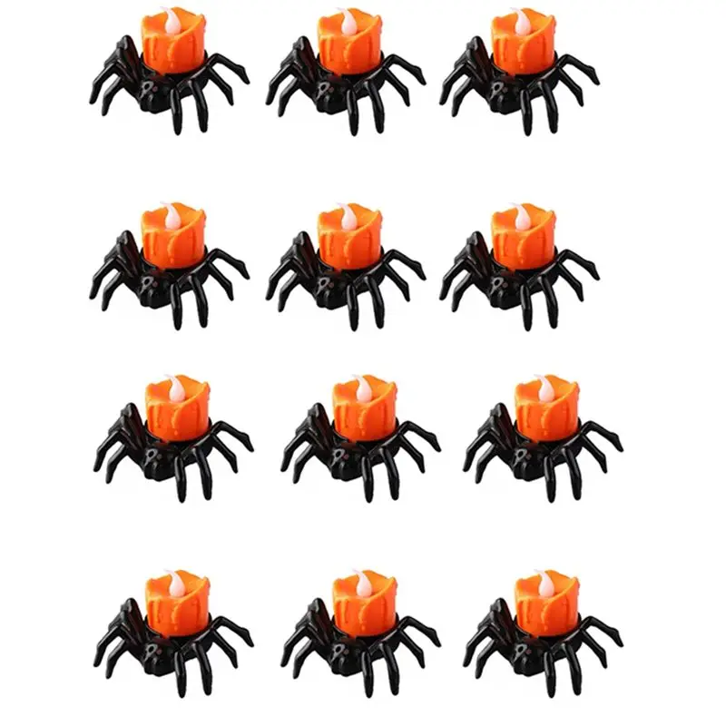 

Набор из 12 свечей-пауков AUAU для Хэллоуина, светодиодные беспламенные свечи-пауки на батарейках для украшения праздничного стола