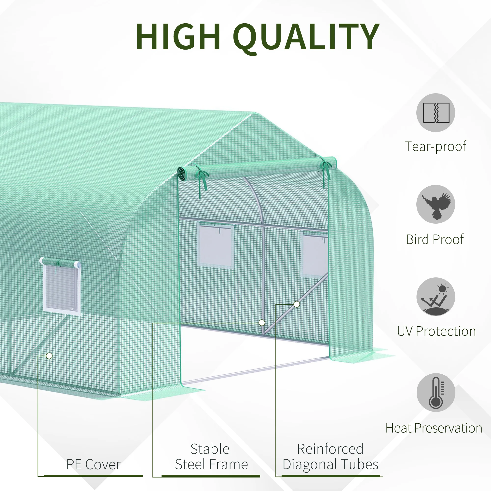 12' X 10' X 7' Large Walk-In Greenhouse for Plant Gardening, Green