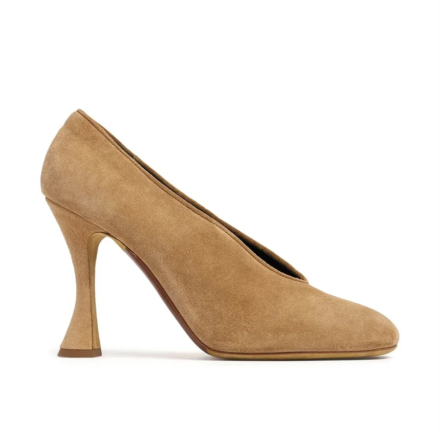 Elegant Women V‑Cut Dress Pumps Suede Leather Round Toe High Heels Retro Slip‑On Party Office Formal Women Pumps Shoes 2027