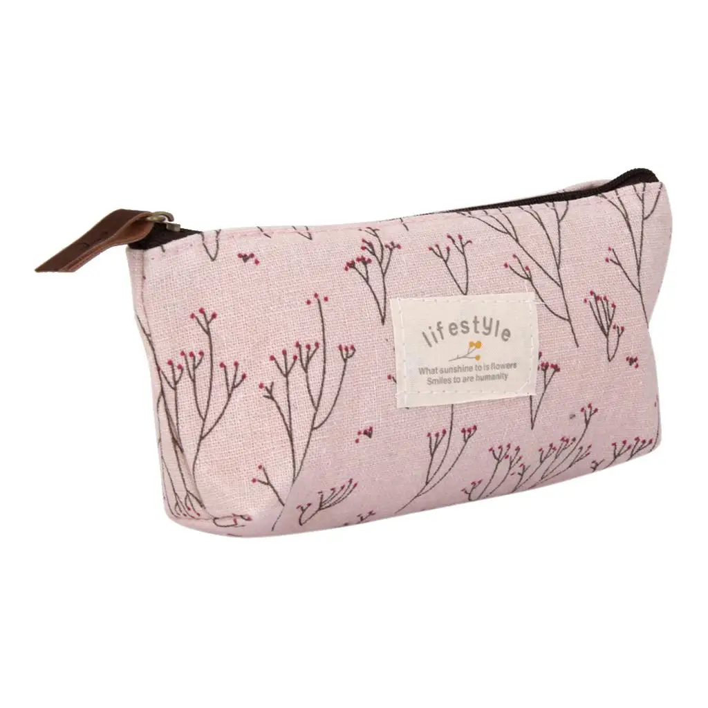 Flower Pattern Canvas Pencil Pen Case Cosmetic Makeup Bag Storage Pouch Purse