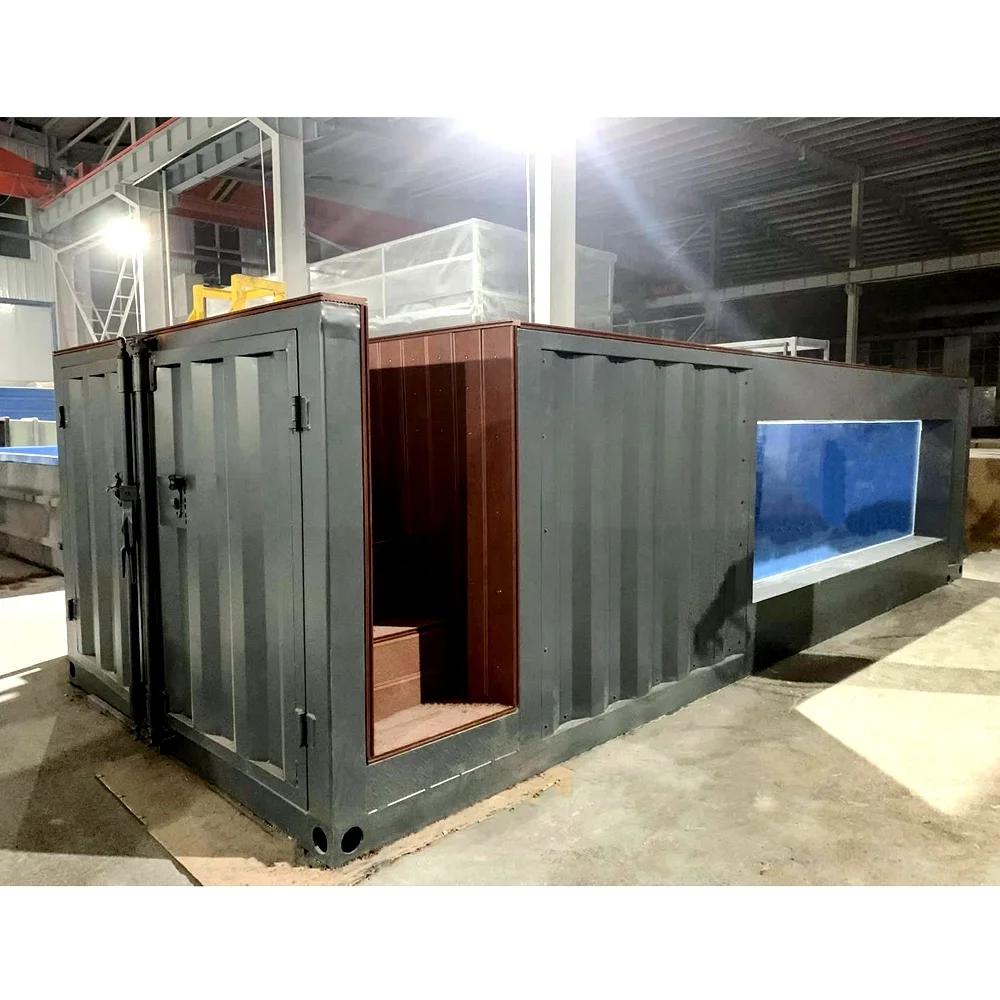 حاوية حمام سباحة حديقة الكبار في الهواء الطلق نافذة زجاجية كبيرة حاوية الألياف الزجاجية حمام سباحة حمام سباحة الجاهزة