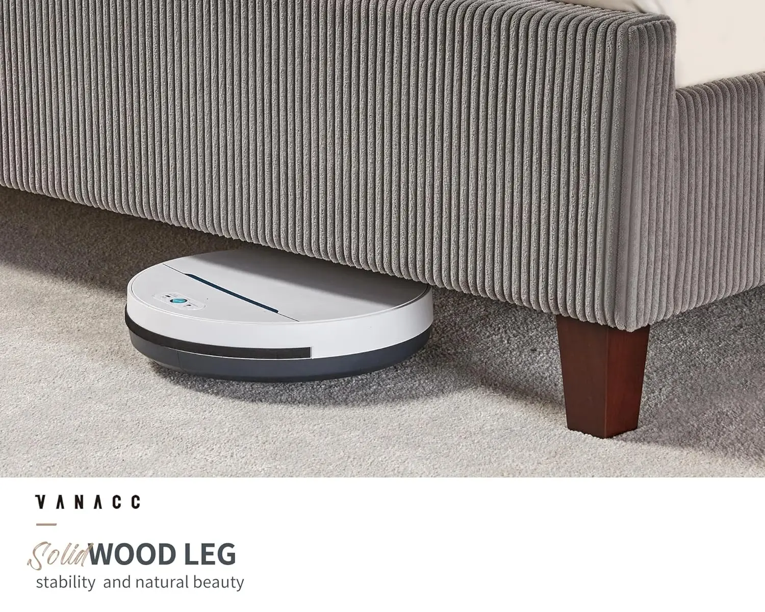 إطار سرير بمنصة بحجم كوين، سرير منجد من سروال قصير مقاس 50.8 بوصة مع لوح رأسي معنقدة بقناة عمودية/شرائح خشبية/ظهر مجنح/بدون بو #6