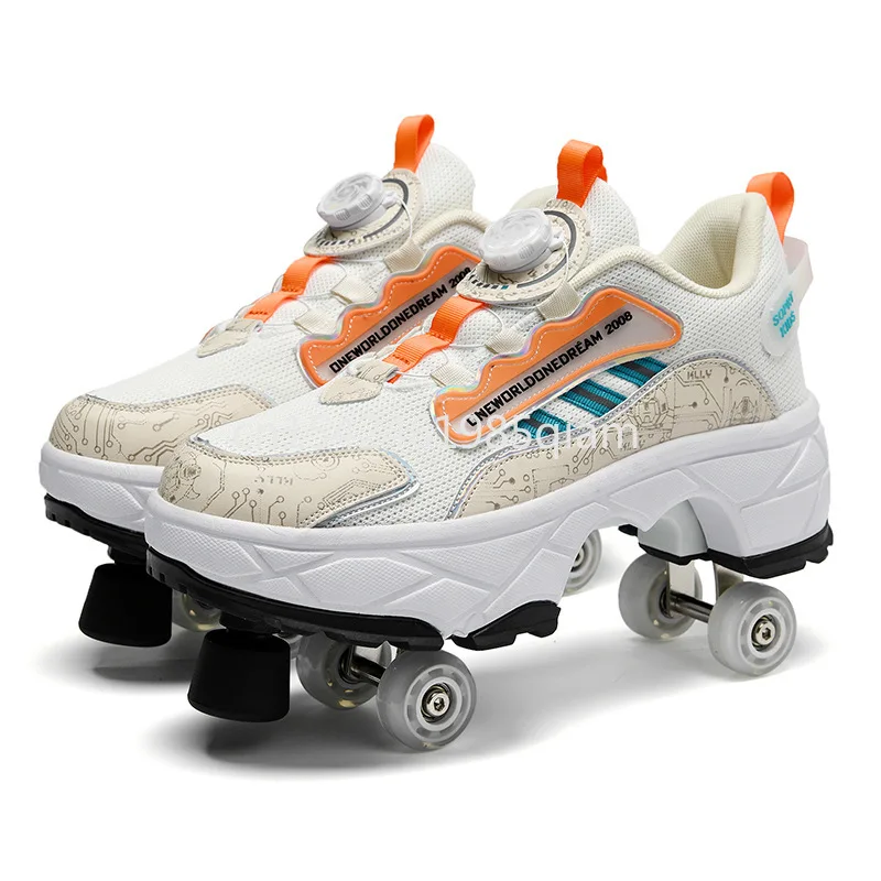 Skate Shoes Four-wheel Running Shoes Dual-purpose Roller Skating Deformation Shoes Double Row Roller Skating