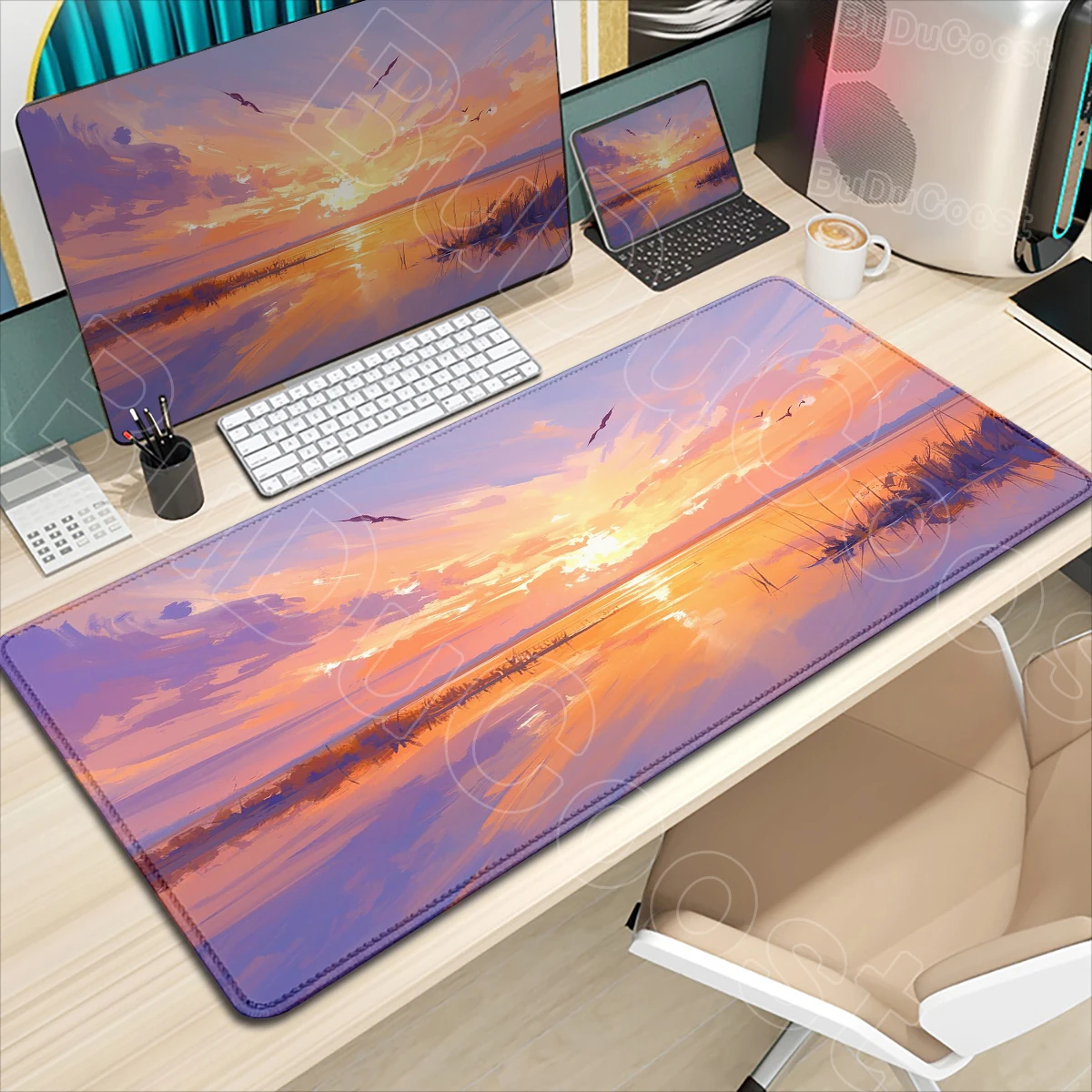 

Sunrise at the Seaside Large Mousepad Antiskid Rubber Desk Mat for Gaming Office Anti-fouling PC Accessories Computer Mouse Pad