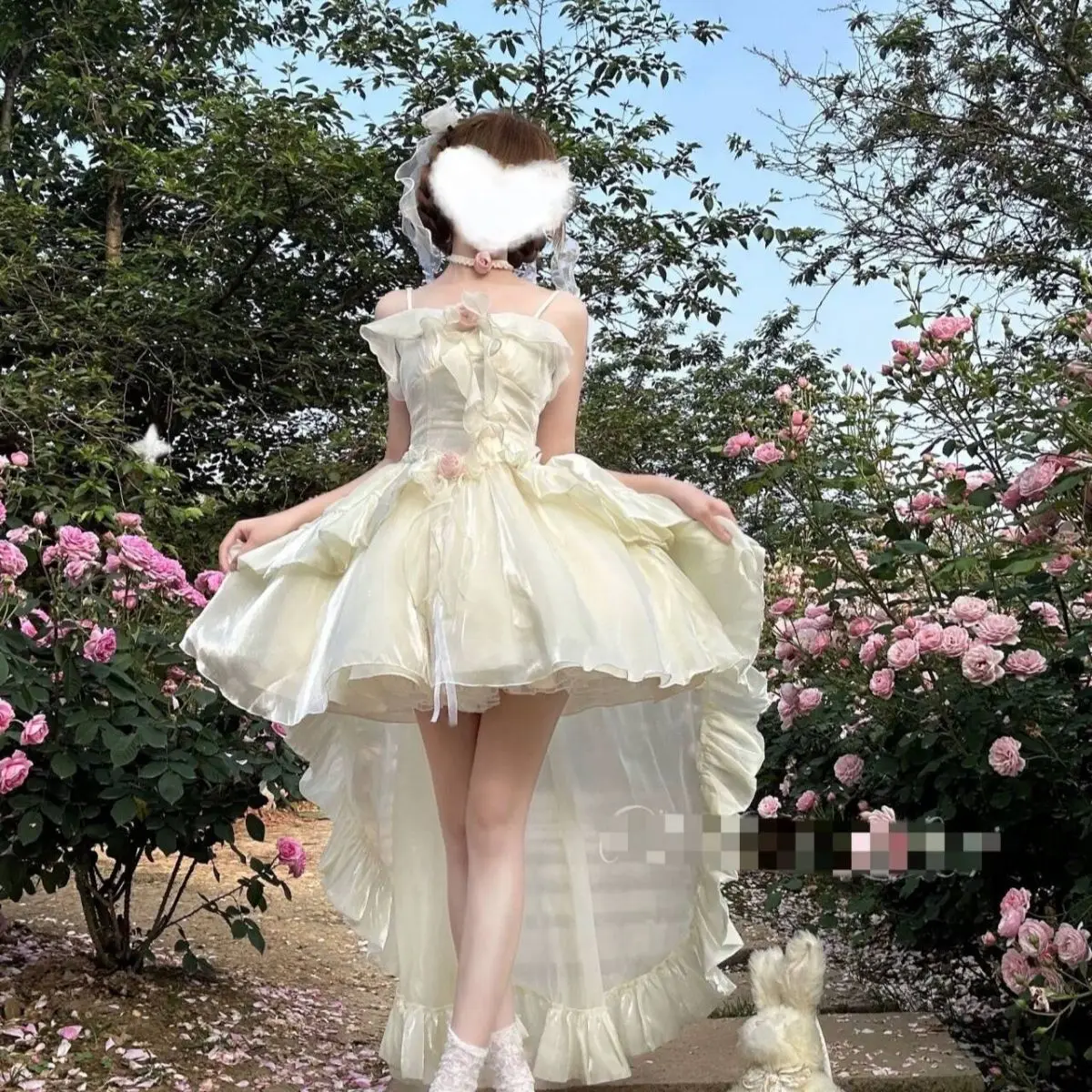 New Korean sweet birthday princess dress three-dimensional flower fashion  trailing dress short skirt female tide