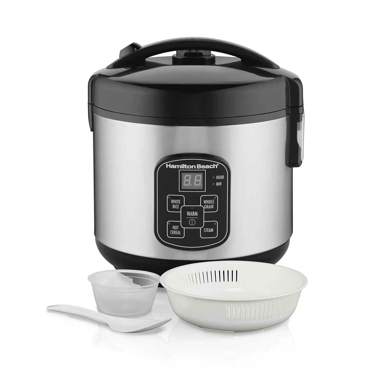 

Digital Programmable Rice Cooker & Food Steamer, 8 Cups Cooked, With Steam Basket, Stainless Steel