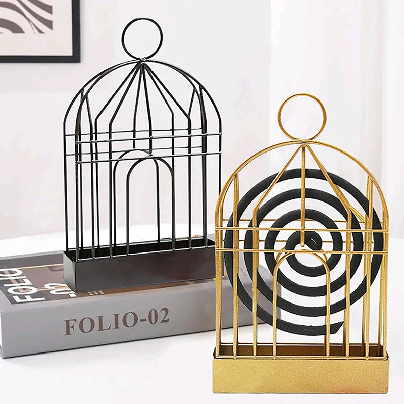 1Pc Household Fireproof Sandalwood Ash Box Mosquito Coil Incense Box Wrought Iron Hanging Creative Birdcage Mosquito Coil Holder