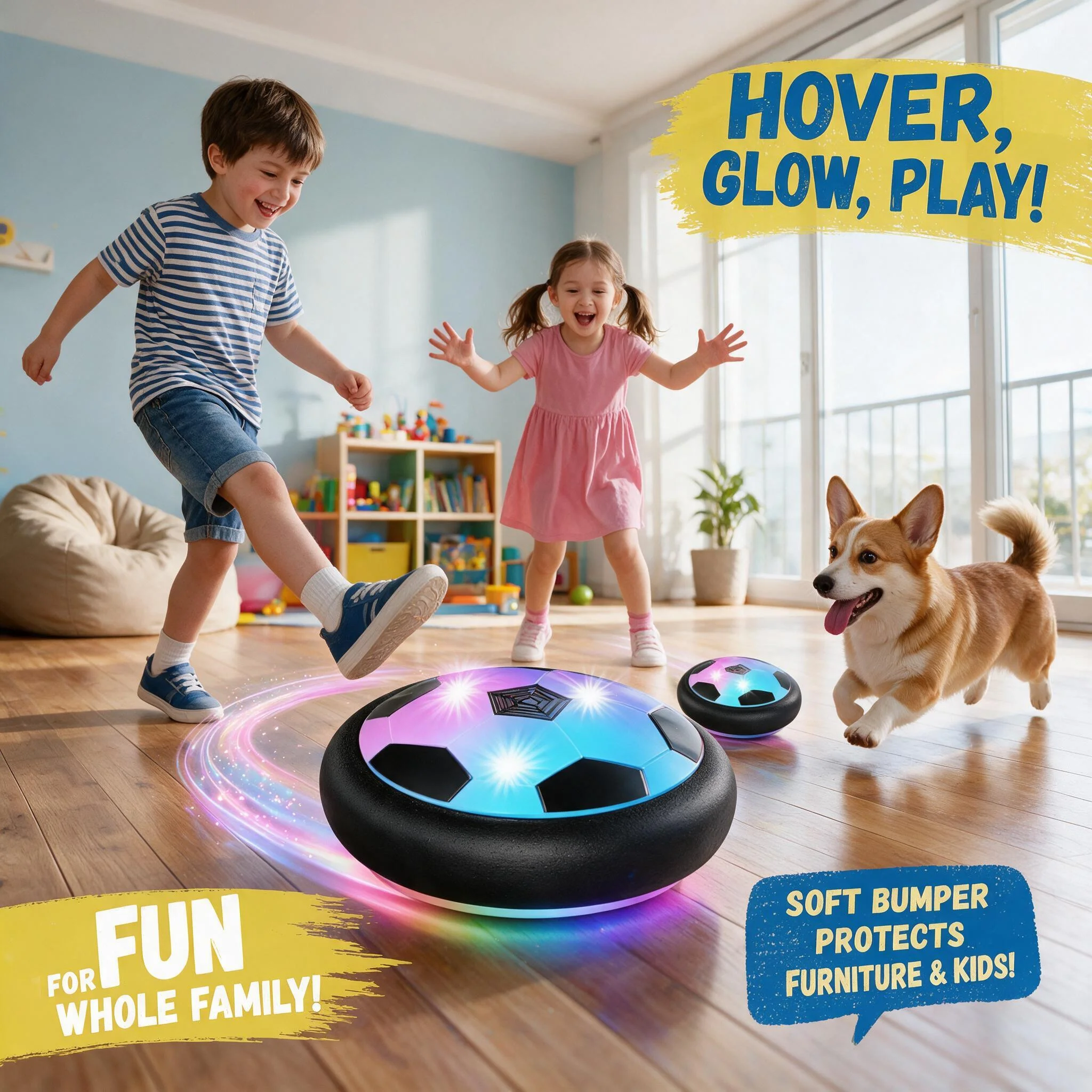Kids Indoor Outdoor Games - Hover Soccer Ball Toy with LED