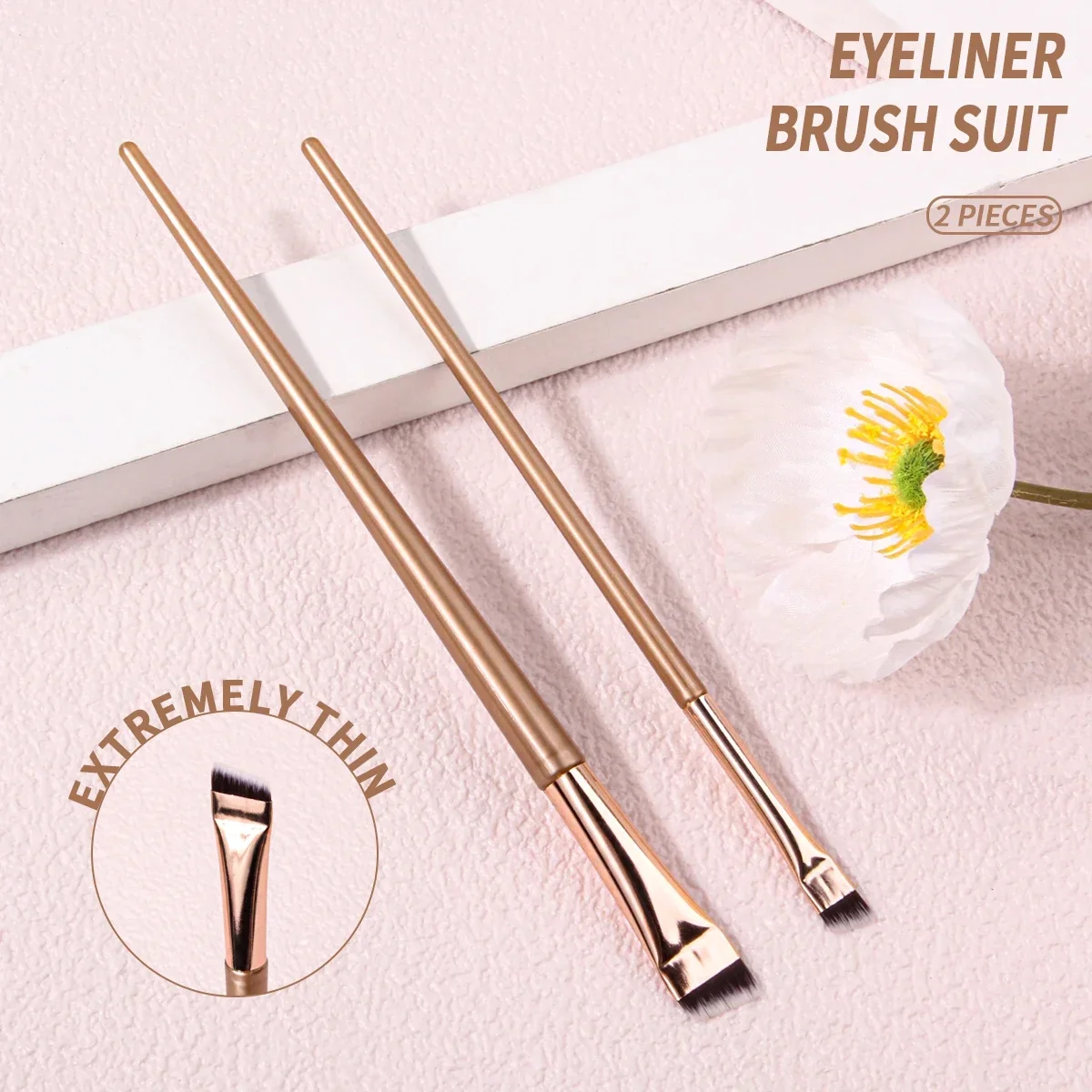 2PCS Fine Blade Eyeliner Brush, Ultra Thin Sickle Angled Eyebrow Eyeshadow Under Eyelid Lying Silkworm Contour Makeup Brushes