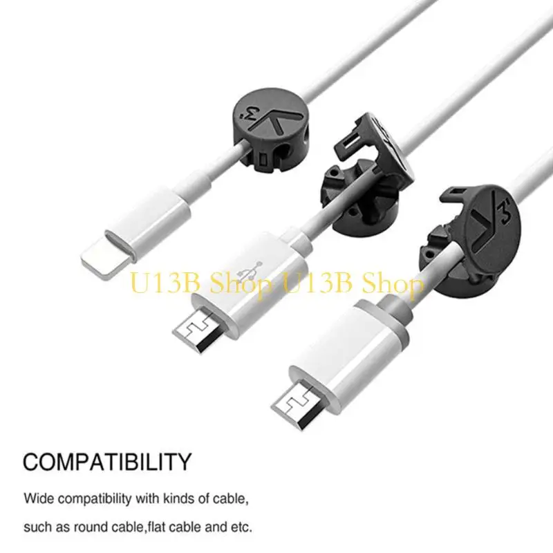 U13B USB Cable Cellphone Power Cord Management Holder Cable Clips Sticks to Smooth Surface