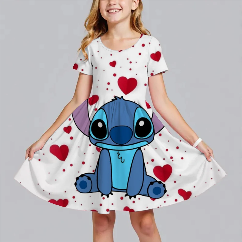 

Summer Hot Sale Disney Blue Pink Stitch Girl Birthday Party Casual Dress Dress 3D Printed Love Cartoon freizeitkleidung