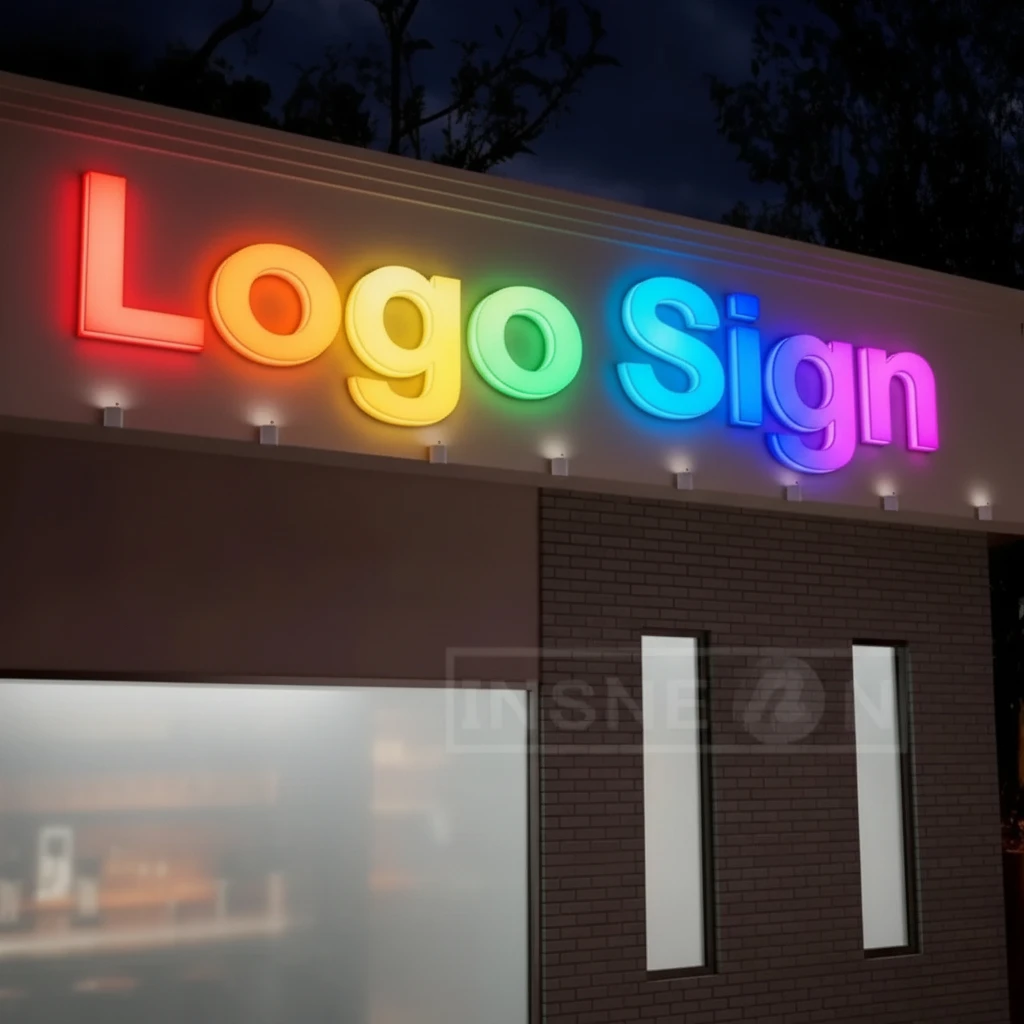 Custom Logo RGB Metal Commercial Sign - Outdoor Wall Light for Garage & Restaurant Decor with LED & Neon-Style Luminous Letters