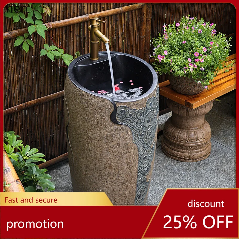 

HT balcony column basin small apartment floor-to-ceiling washbasin Chinese outdoor courtyard integrated