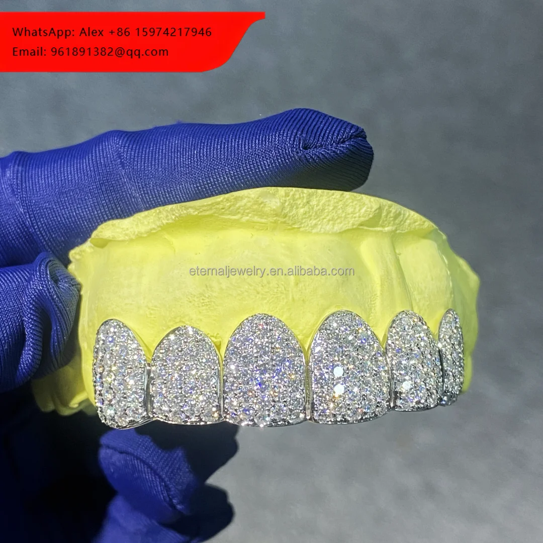 

Custom Single Tooth Grillz Moissanite Perm Cut 14k 18k Real Gold 925 Silver 6 Teeth Grillz Vvs Moissanite Grillz