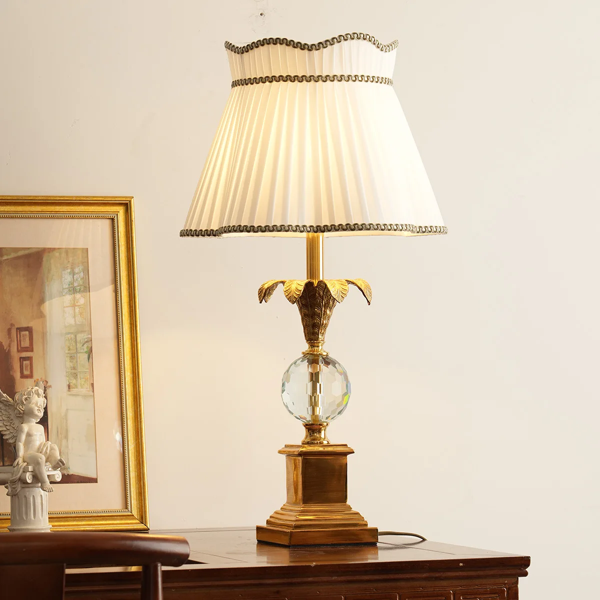 American simple crystal table lamp all copper lamp holder living room bedroom study bedside warm