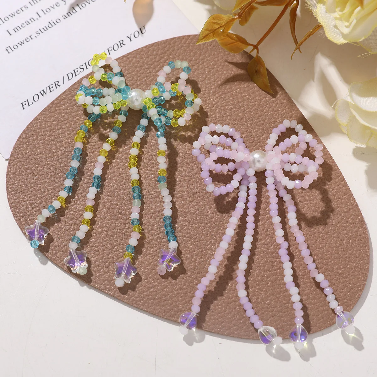 

10 шт. разноцветные градиентные нашивки с бантиком из рисовых бусин для одежды, повязок для волос, головных уборов, нашивка с цветочными аксессуарами