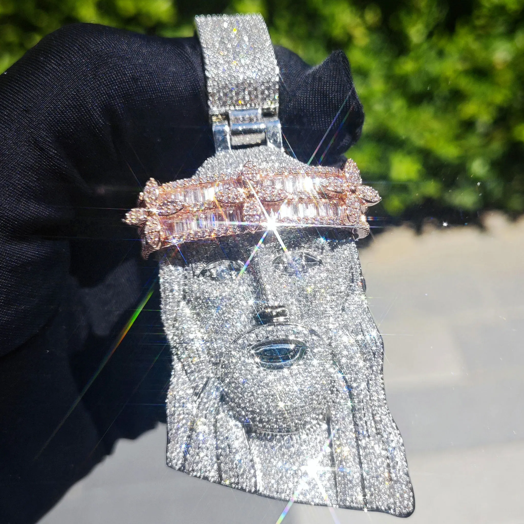 

LYEE CYEE New Fashionable and Exquisite Hip Hop Jewelry Square CZ Flower Jesus Head Pendant Necklace Can be Paired with Cuban Chain Men's and Women's Birthday Gifts Anniversary Meaningful Gifts Best Gift for Good Friends