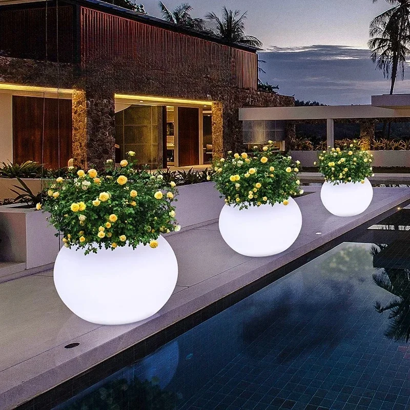 Solar light round ball large flower pot planting potted plants commercial beauty scene arrangement waterproof garden light